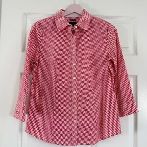 Coral and White Patterned Button-Up Shirt Size 4